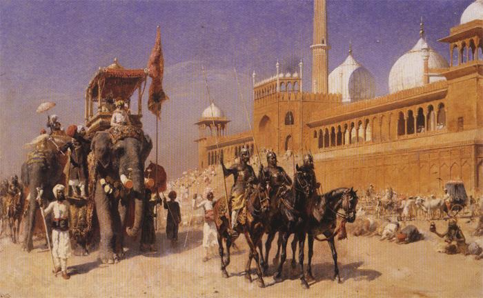 Edwin Lord Weeks Great Mogul and his Court Returning from the Great Mosque at Delhi, India Norge oil painting art